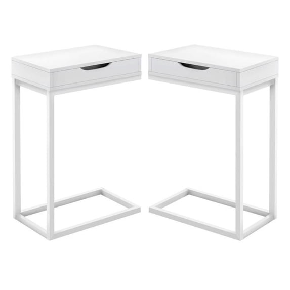 Home Square 1 Drawer Metal Accent Table in White Finish - Set of 2