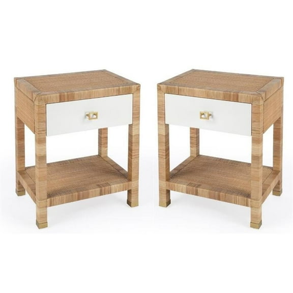 Home Square 1 Drawer Natural Raffia Nightstand - Set of 2