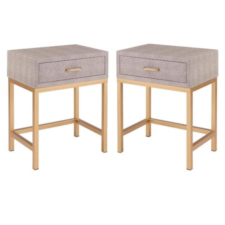 Home Square 1-Drawer Shagreen End Table in Brown/Gray - Set of 2