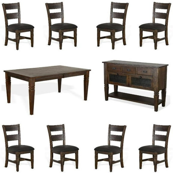 Home Square 10-Piece Set with Dining Table & 8 Ladderback Chairs & Server