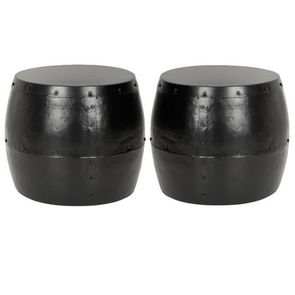 Home Square 15.8"H Iron Drum Stool in Black - Set of 2