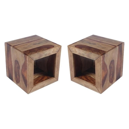 Home Square 16" Cube Shaped Modern Wood Side Table in Brown - Set of 2