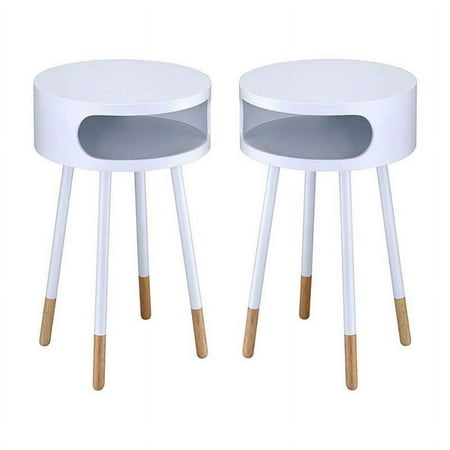 Home Square 16" Round Solid Wood End Table in White - Set of 2