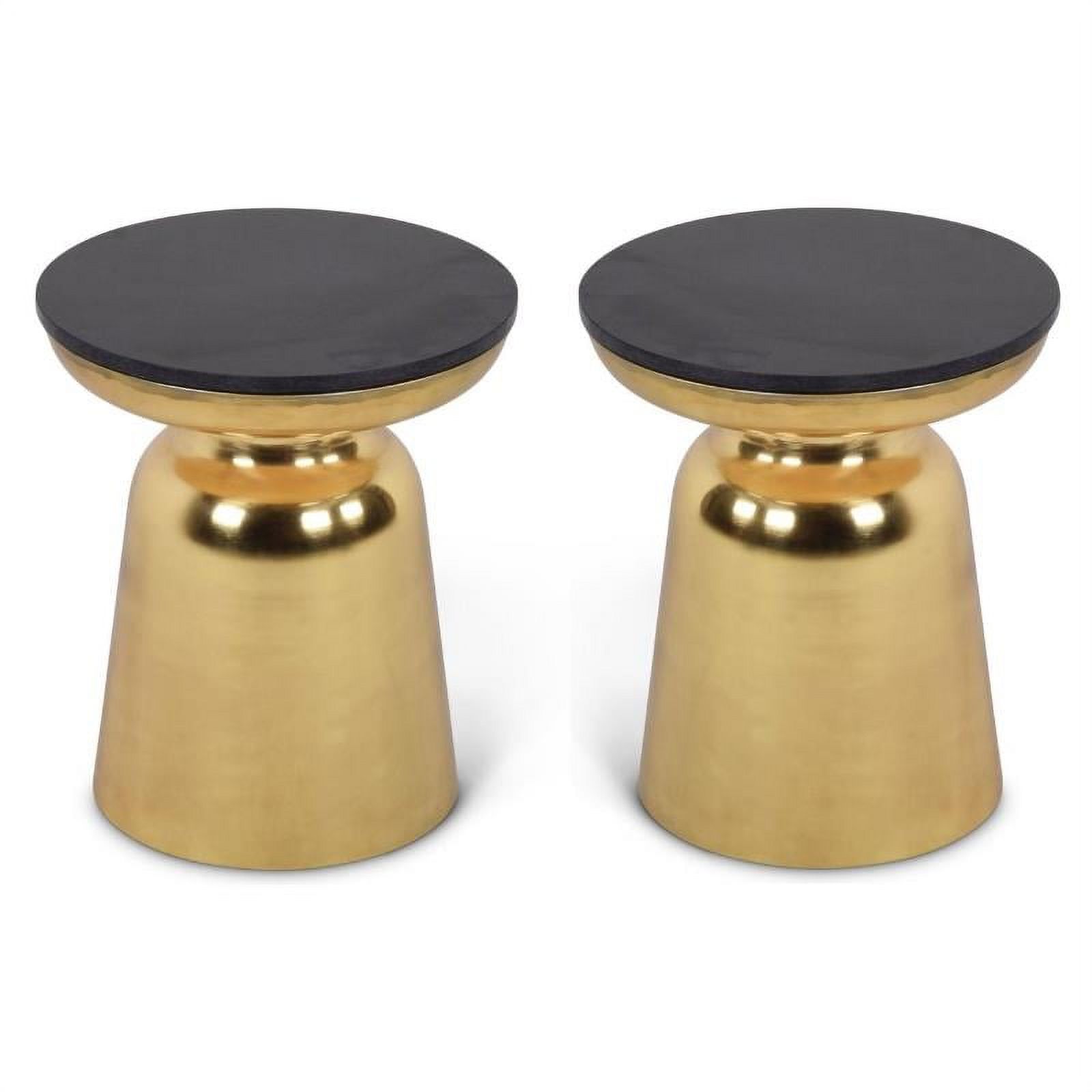 Home Square 17" Round Granite Top Accent End Table in Gold Set of 2