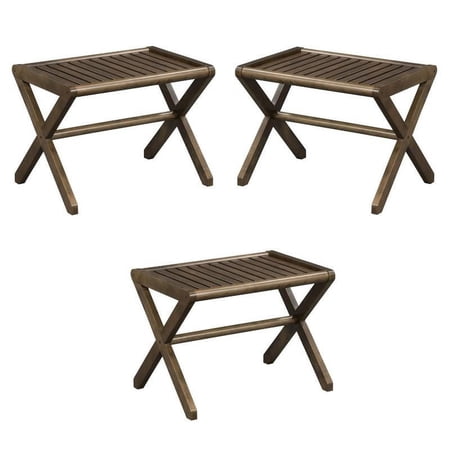 Home Square 17" X-frame Modern Wood Stool & Bench in Antique Chestnut - Set of 3