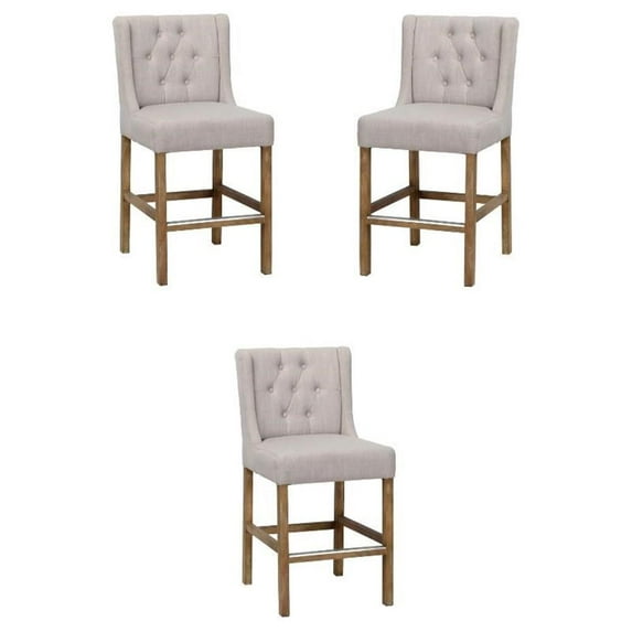 Home Square 18.5" Fabric Counter Stool in French Beige & Brown - Set of 3