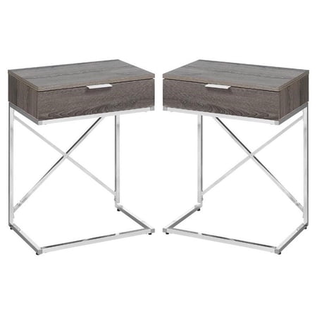 Home Square 18" Accent End Table in Dark Taupe and Chrome - Set of 2