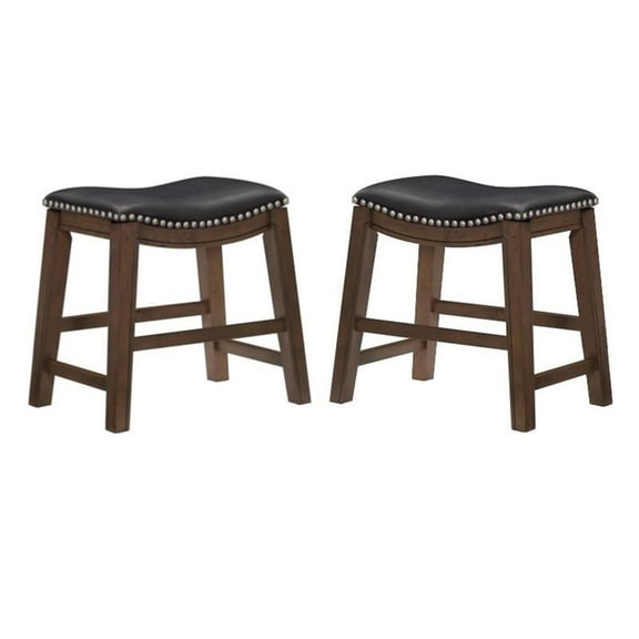 Home Square 18" Faux Leather Saddle Dining Stool in Black - Set of 2
