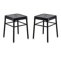 Home Square 18"H Steel Backless Guest Stool in Glossy Black - Set of 2