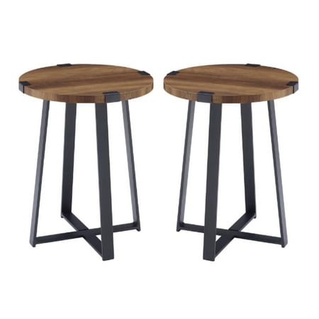 Home Square 18" Metal Wrap Round Side Table in Reclaimed Barnwood - Set of 2