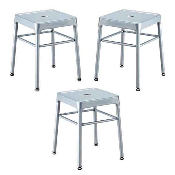 Home Square 18" Nylon Steel Backless Guest Stool in Silver - Set of 3