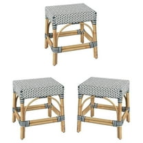Home Square 18" Rattan Dining Stool in White & Navy - Set of 3