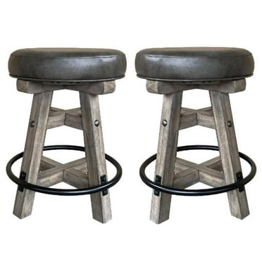 Home Square 18" Round Dining Wood Swivel Counter Stool in Brown - Set of 2