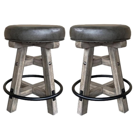 Home Square 18" Round Dining Wood Swivel Counter Stool in Brown - Set of 2