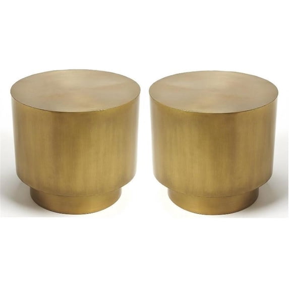 Home Square 18" Round Metal Accent End Table in Gold - Set of 2