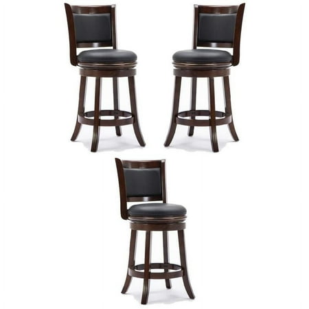 Home Square 19.5" Round Wood Swivel Counter Stool with Back in Brown - Set of 3