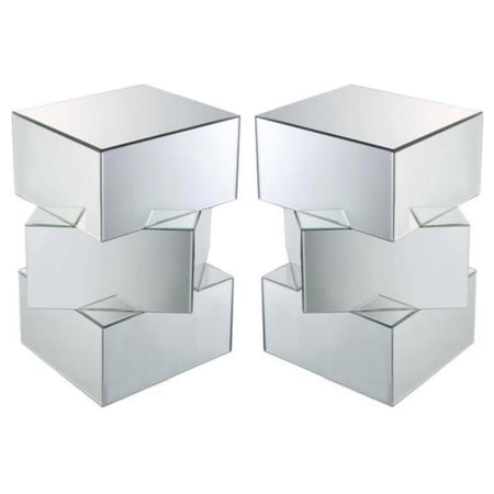Home Square 19.69" Modern Glass End Table in Silver Finish - Set of 2