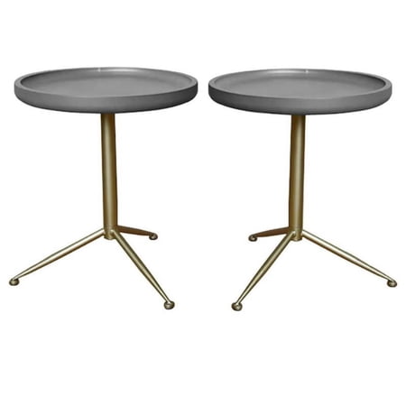 Home Square 19" Round Sleek Metal and Wood Side End Table in Gray - Set of 2