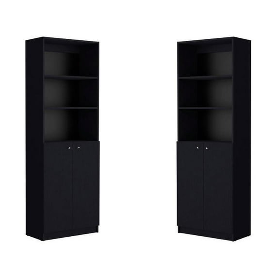 Home Square 2 Door Engineered Wood Bookcase in Black - Set of 2