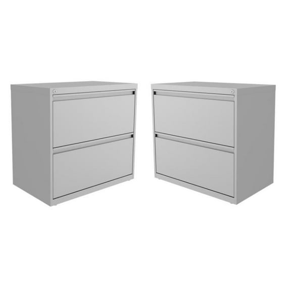 Home Square 2 Drawer Metal Lateral Filing Cabinet Set in Silver (Set of 2)