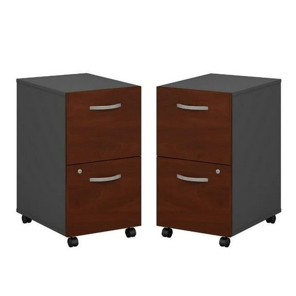 Home Square 2 Drawer Mobile Wood Filing Cabinet Set in Hansen Cherry (Set of 2)