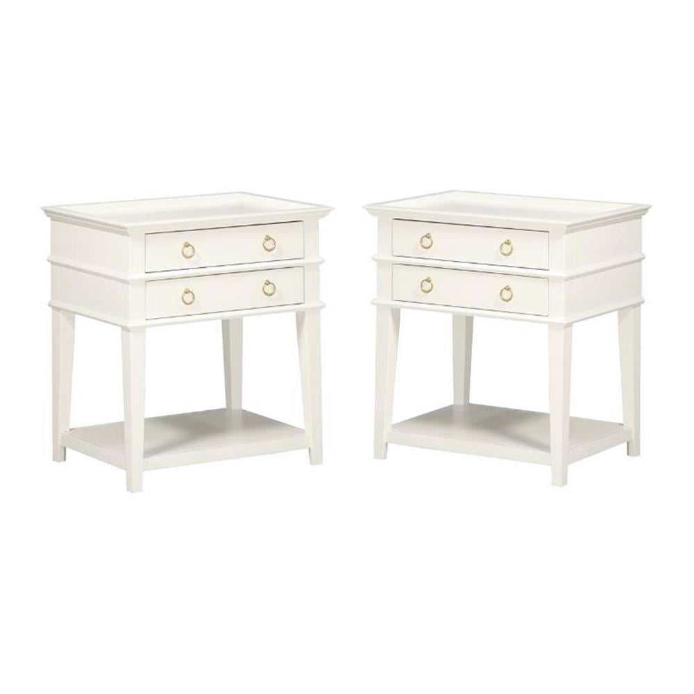 Home Square 2-Drawer Tray Top Wood Nightstand Set in White (Set of 2)
