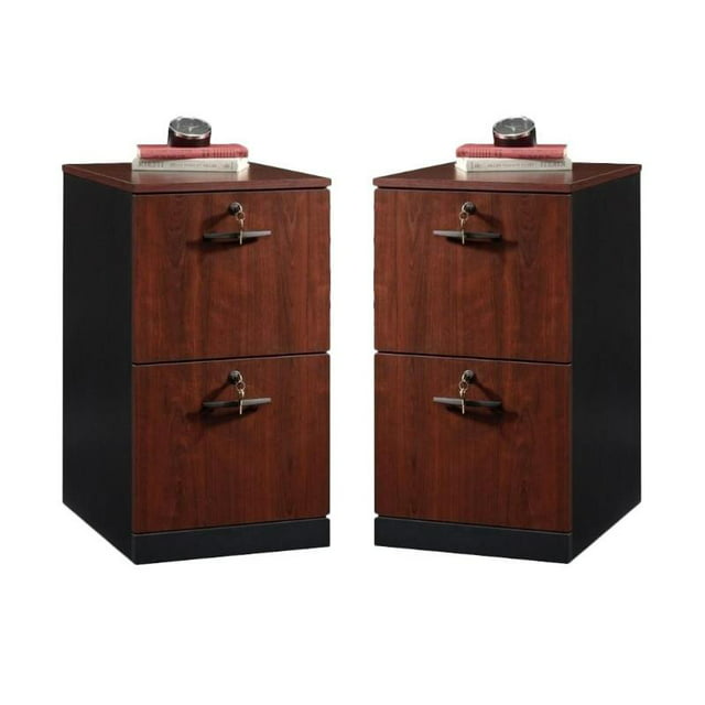 Home Square 2 Drawer Wood Filing Cabinet Set in Classic Cherry (Set of 2)