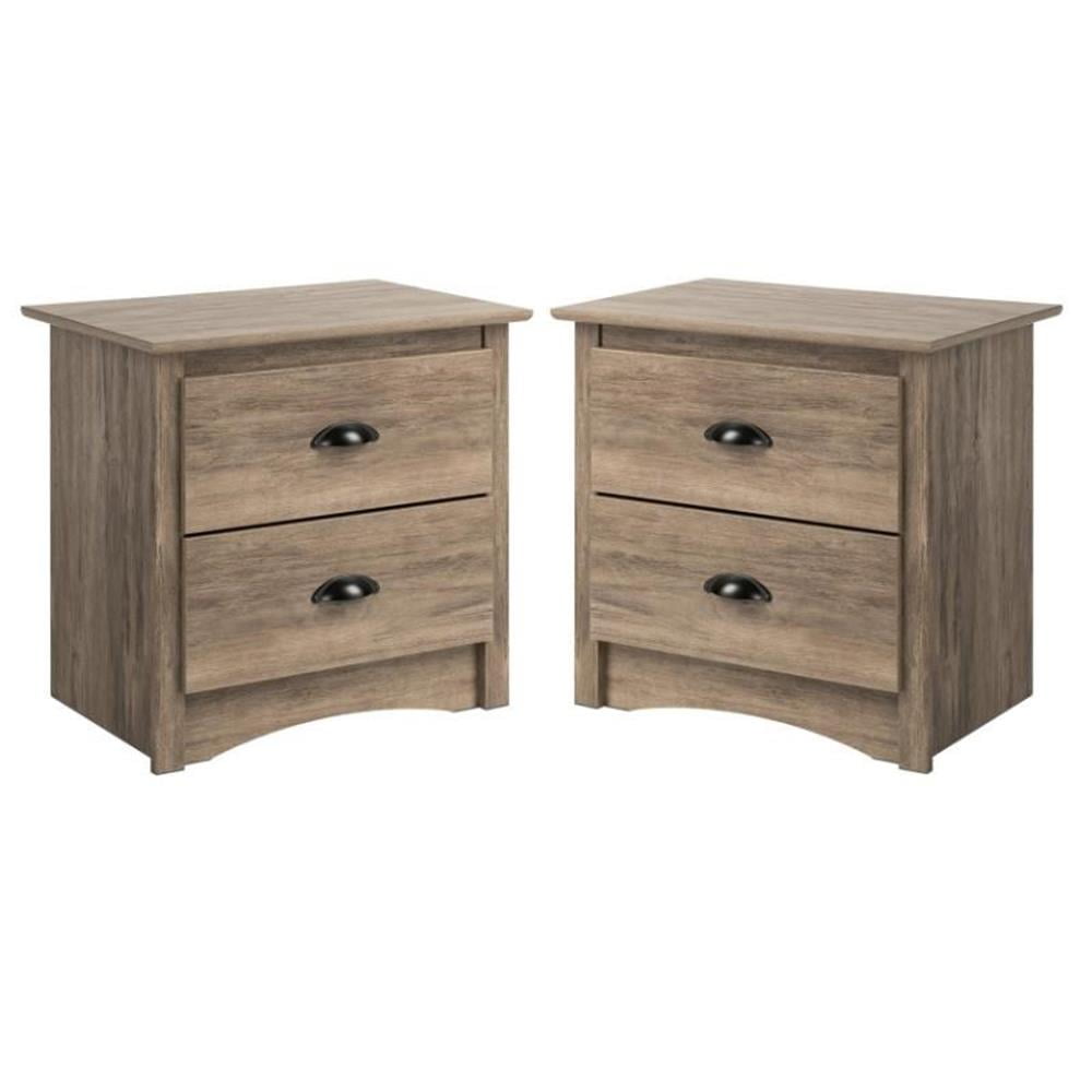 Drifted Gray 2-Drawer MDF Nightstand Set with Black Metal Handles