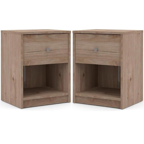 Home Square 2 Piece 1 Drawer Nightstand Set in Jackson Hickory