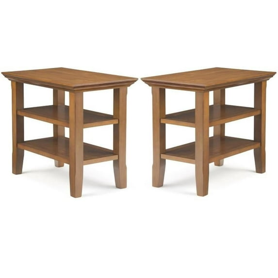 Home Square 2-Piece 14" Rectangle Narrow Side Table Set in Light Golden Brown