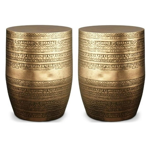 Home Square 2-Piece 15 " Metal Large Accent Side Table Set in Antique Gold