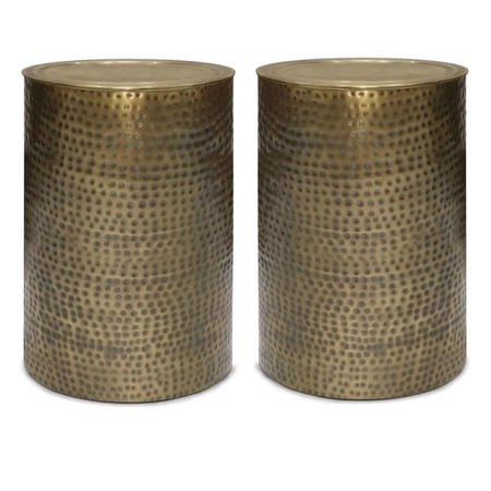 Home Square 2-Piece 16" Metal Side Table Set in Hammered Antique Gold