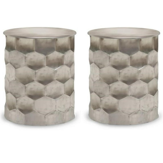 Home Square 2-Piece 17 " Metal Storage Accent Side Table Set in Antique Silver
