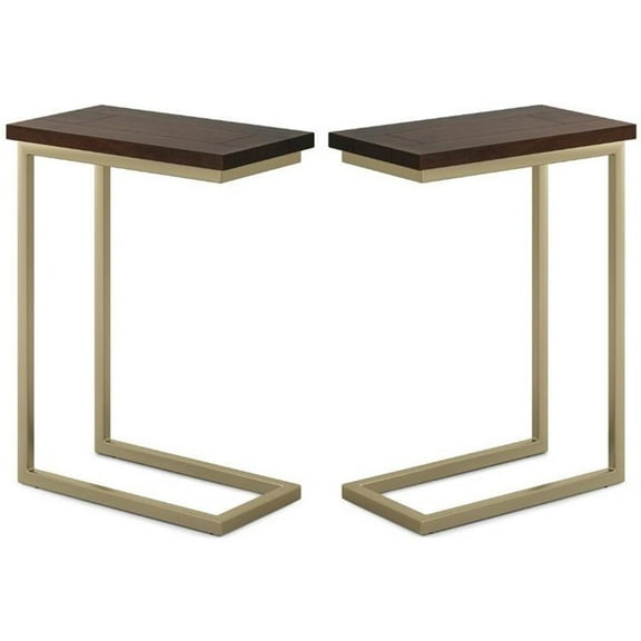 Home Square 2-Piece 18" C-Shaped Side Table Set in Dark Brown/Gold