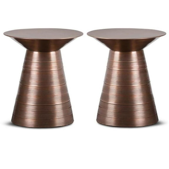 Home Square 2-Piece 18 " Metal Accent Side Table Set in Aged Copper