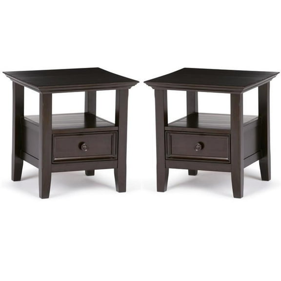 Home Square 2-Piece 19" Square Transitional End Table Set in Hickory Brown
