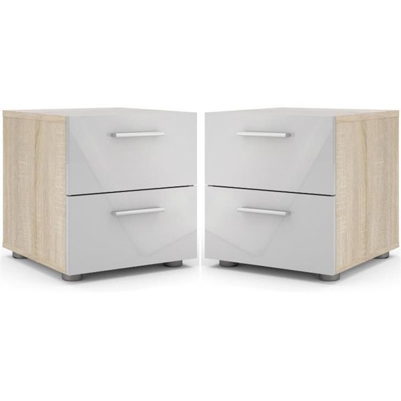 Home Square 2 Piece 2 Drawer Engineered Wood Nightstand Set in Oak/White