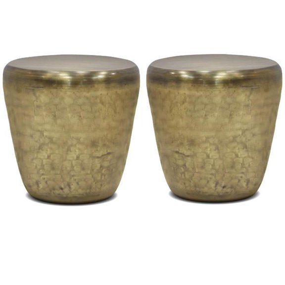 Home Square 2-Piece 20 " Metal Accent Side Table Set in Antique Gold