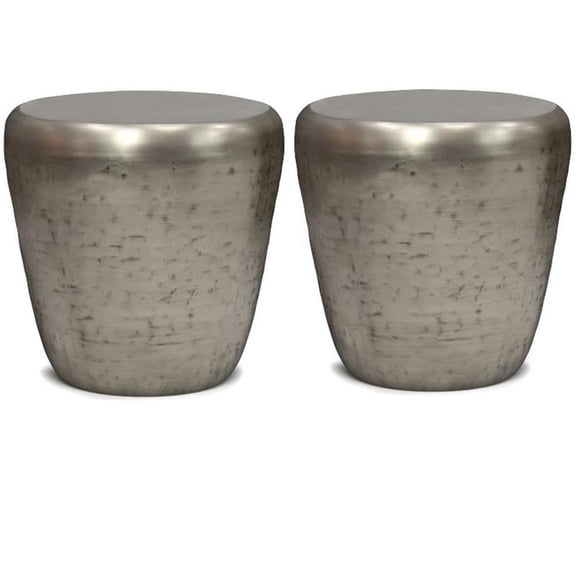 Home Square 2-Piece 20 " Metal Accent Side Table Set in Antique Silver