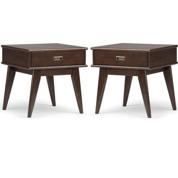 Home Square 2-Piece 22 " Rectangle Modern End Table Set in Medium Auburn Brown