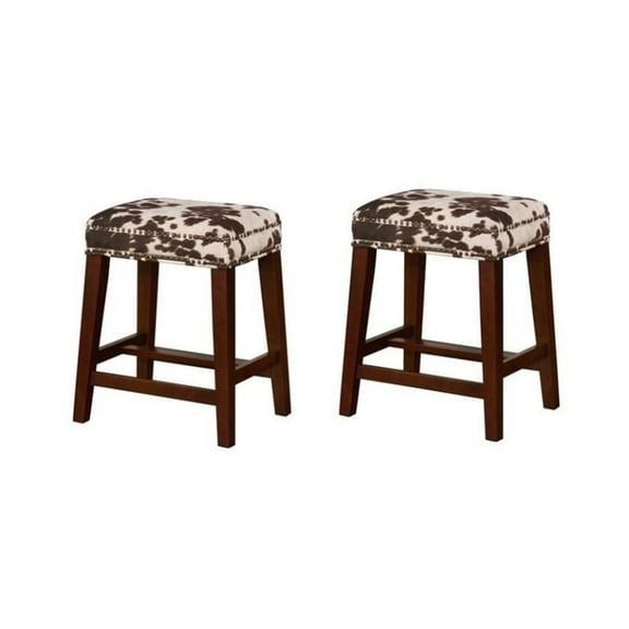 Home Square 2 Piece 24.5" Height Wood Cow Print Counter Stool Set in Brown