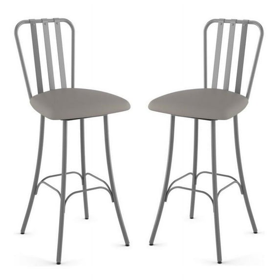 Home Square 2-Piece 26.75" Swivel Counter Stool Set in Taupe Gray/Glossy Gray