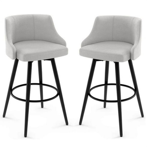 Home Square 2-Piece 27.75" Polyester Swivel Counter Stool Set in Pale Gray/Black