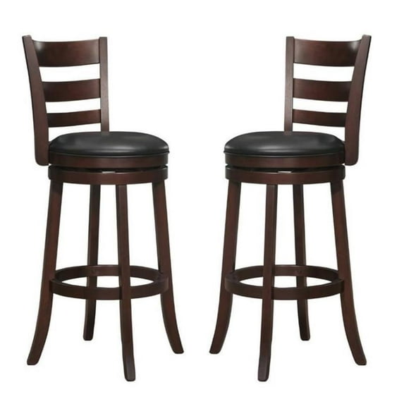 Home Square 2 Piece 29" Faux Leather Swivel Wood Bar Stool Set in Dark Cherry