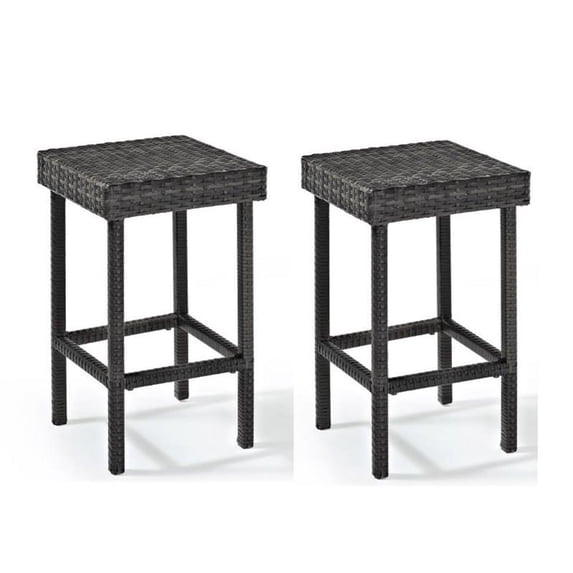 Home Square 2 Piece 29" Height Wicker Patio Bar Stool Set in Gray