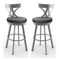 thumbnail image 1 of Home Square 2-Piece 30" Faux Leather Swivel Bar Stool Set in Black/Gray, 1 of 3