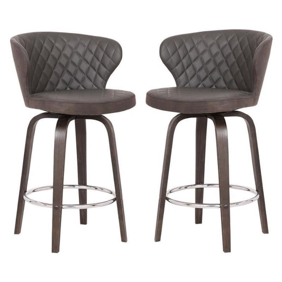 Home Square 2 Piece 30" Metal Base Swivel Faux Leather Barstool Set in Brown