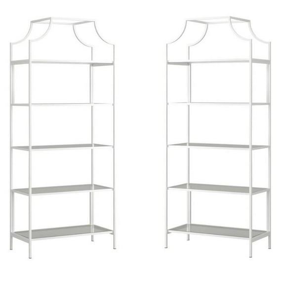 Home Square 2 Piece 5 Shelf Metal Framed Bookcase Set in White
