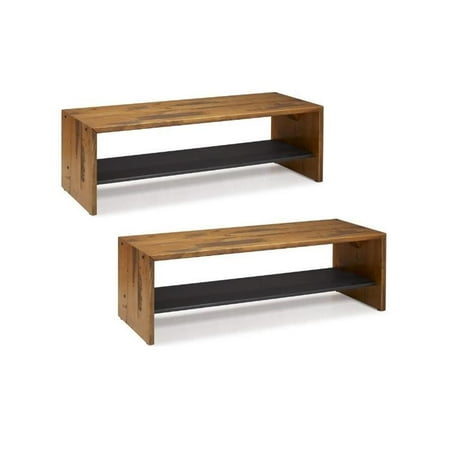 Home Square 2 Piece 58" Solid Rustic Reclaimed Wood Entry Bench Set in Amber