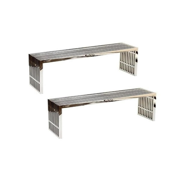 Home Square 2 Piece 60" Metal Dining Bench Set in Silver